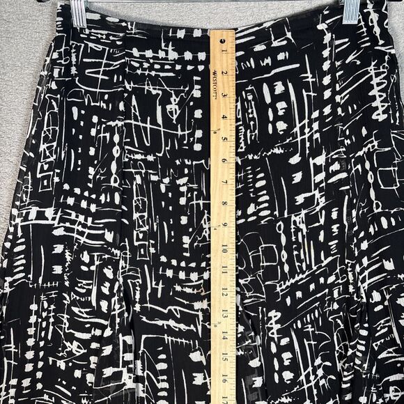 Chicos Midi Skirt Women’s Size 1 Black White Abstract 90s Inspired Chiffon Layer - Picture 9 of 14
